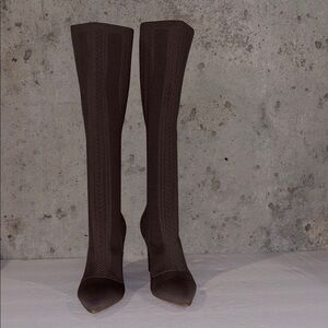 Charles by Charles David Taupe Knit Knee-High Pointed Toe Boots - Size 6.5